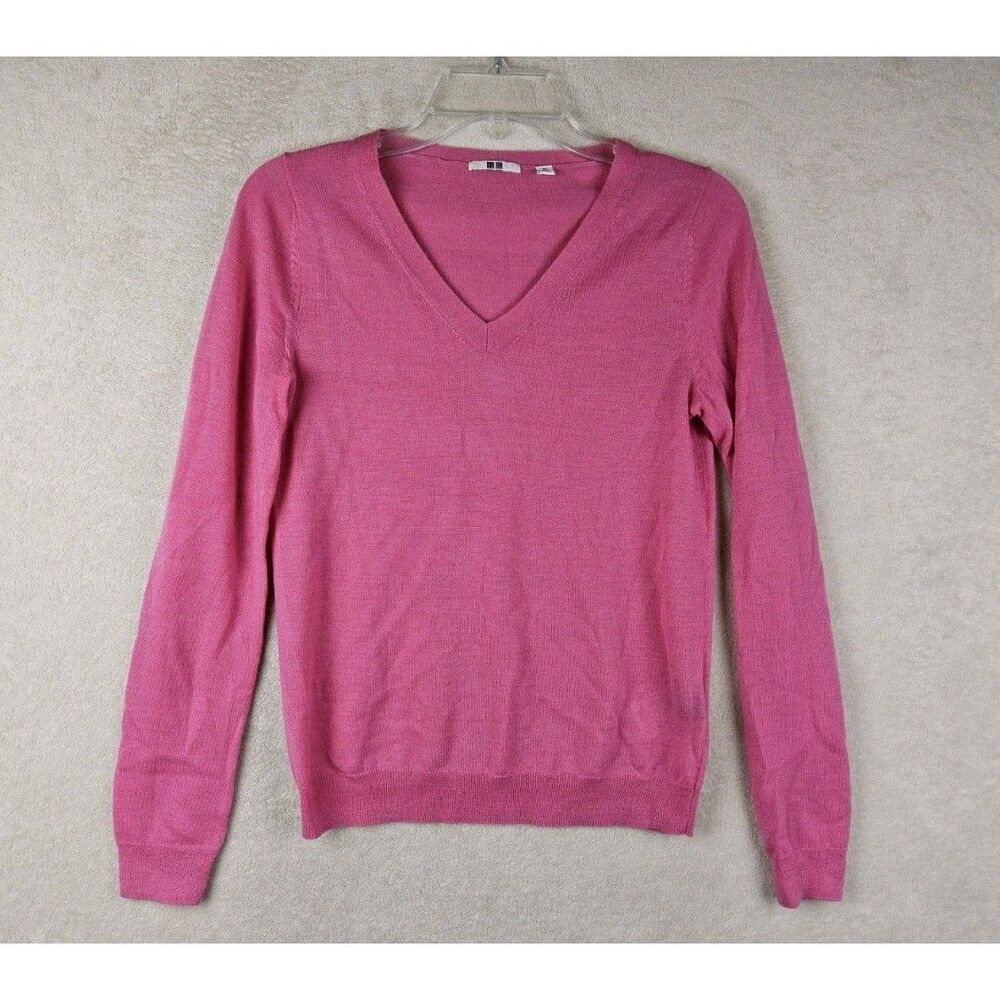 Uniqlo Women's Long Sleeve 100% Wool V Neck Sweater Pink Size XS
